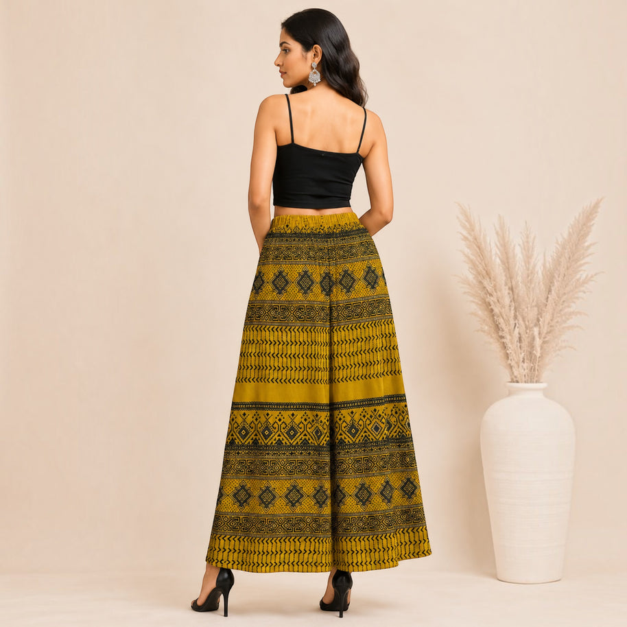 Mustard Mashru Silk Skirt