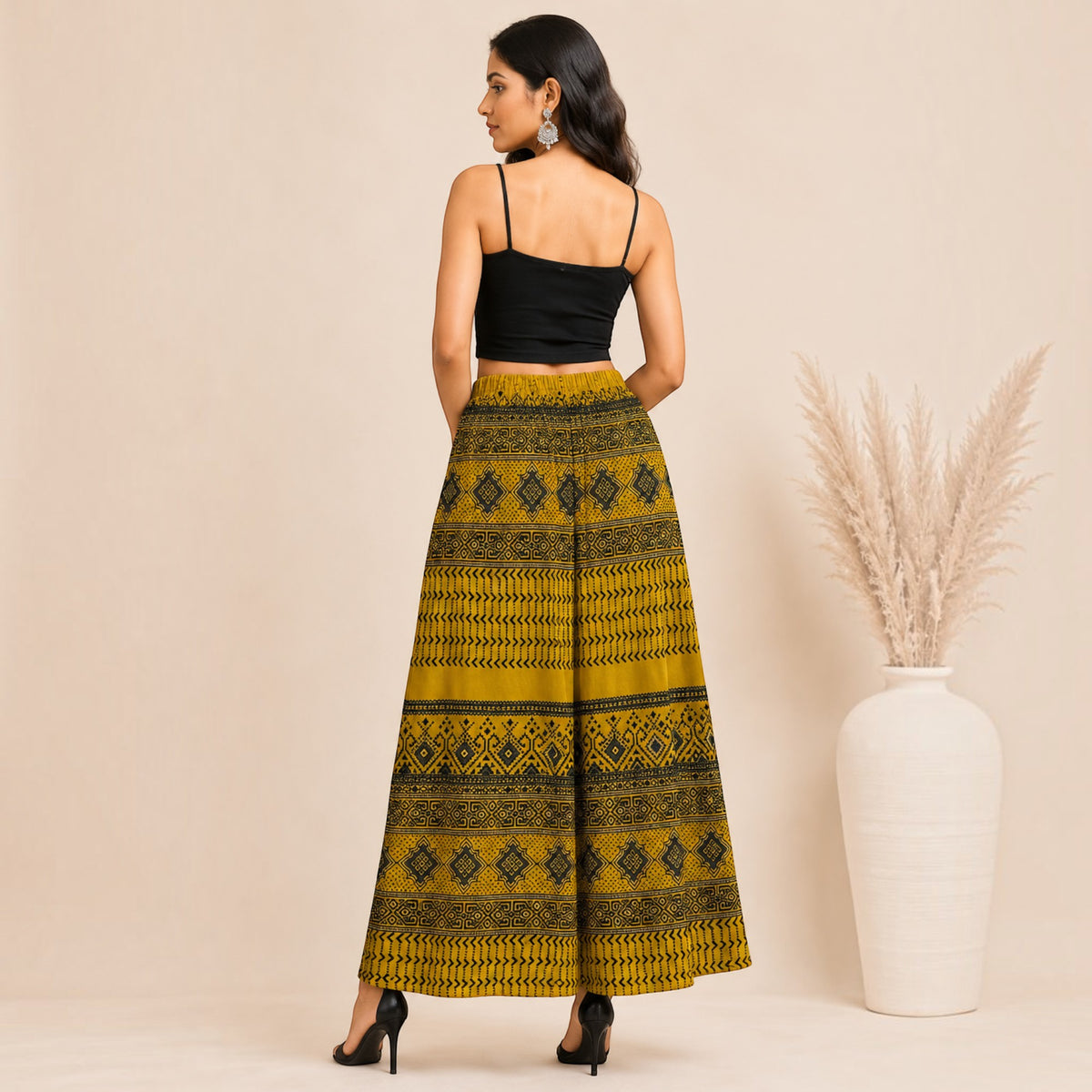Mustard Mashru Silk Skirt