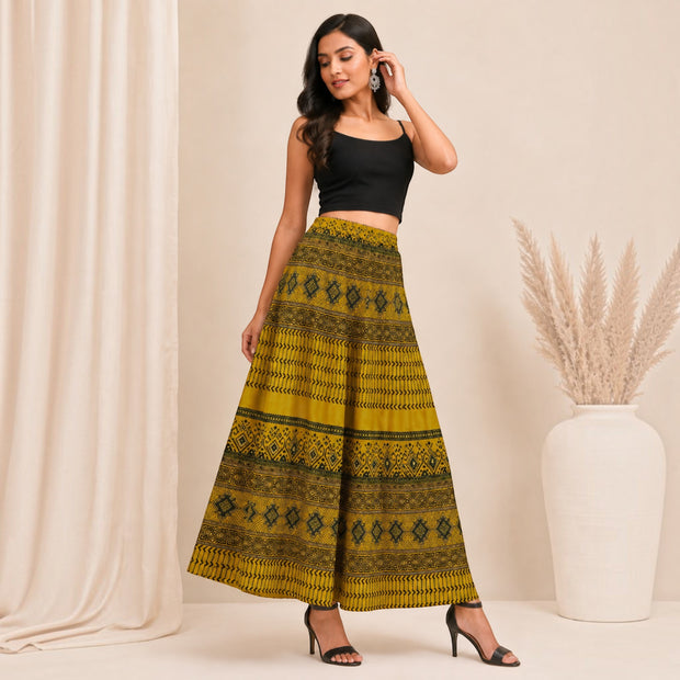 Mustard Mashru Silk Skirt