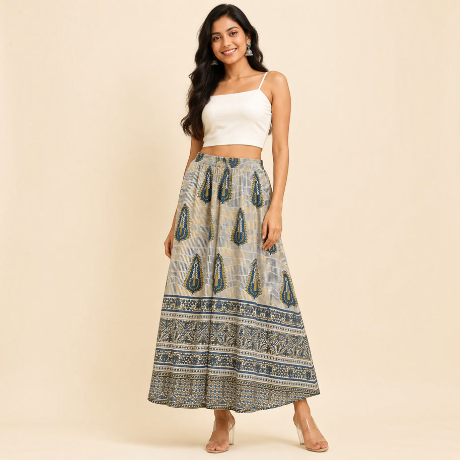 Beige Mashru Silk Skirt