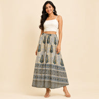 Beige Mashru Silk Skirt