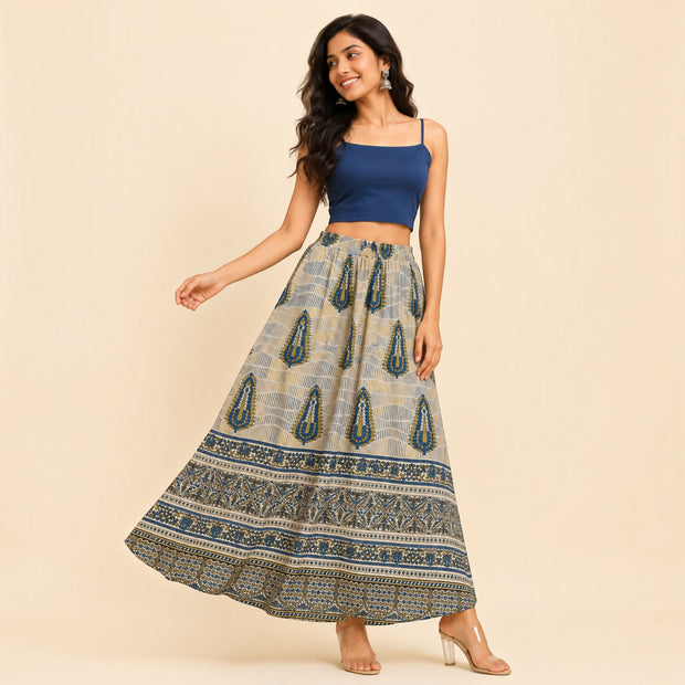 Beige Mashru Silk Skirt
