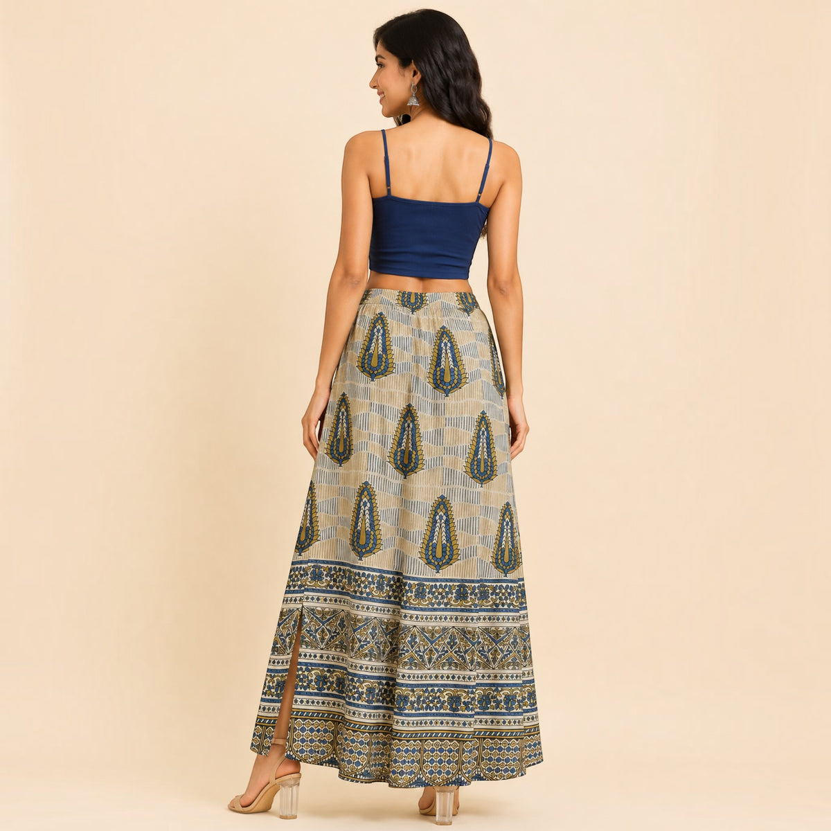 Beige Mashru Silk Skirt