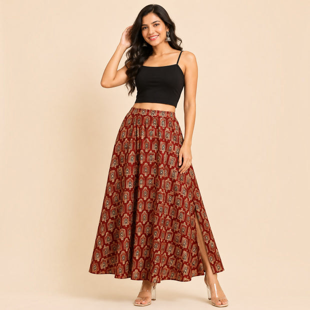 Maroon Mashru Silk Skirt