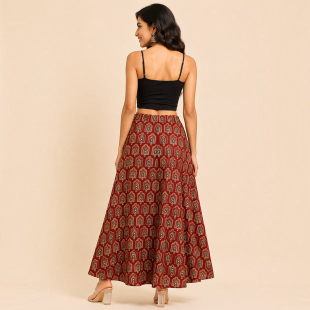 Maroon Mashru Silk Skirt