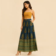 Bottle Green Mashru Silk Skirt
