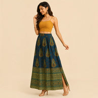 Bottle Green Mashru Silk Skirt