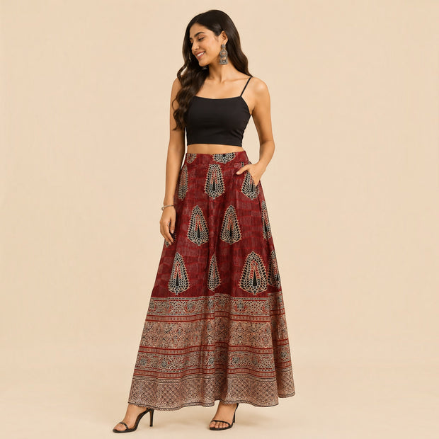 Maroon Mashru Silk Skirt