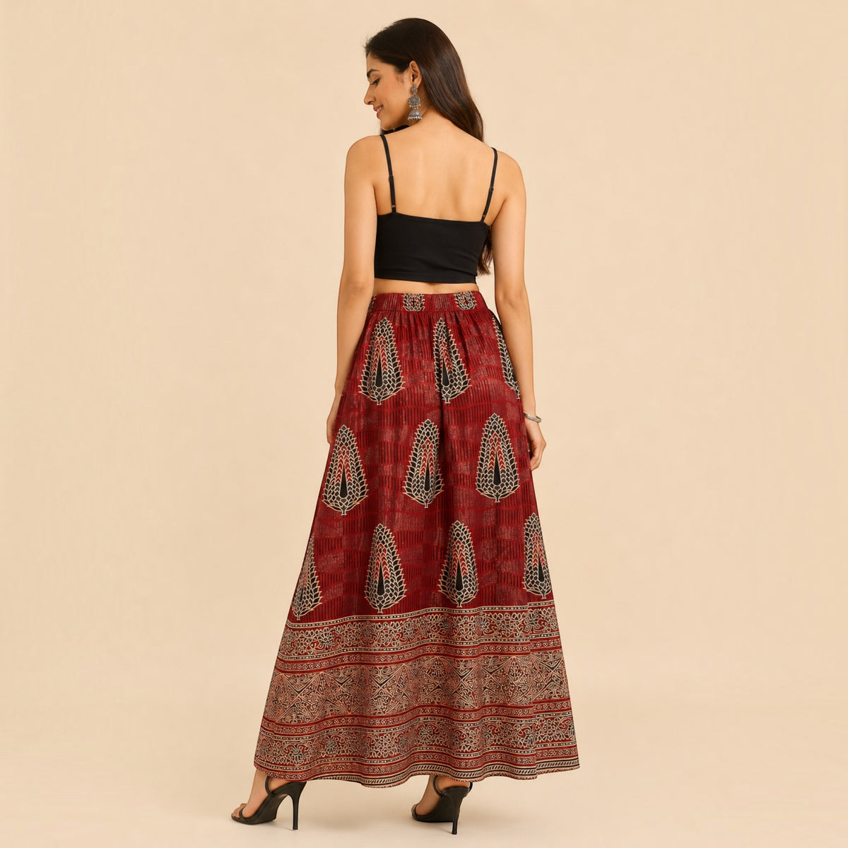 Maroon Mashru Silk Skirt