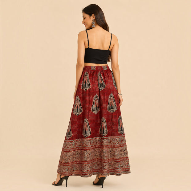 Maroon Mashru Silk Skirt