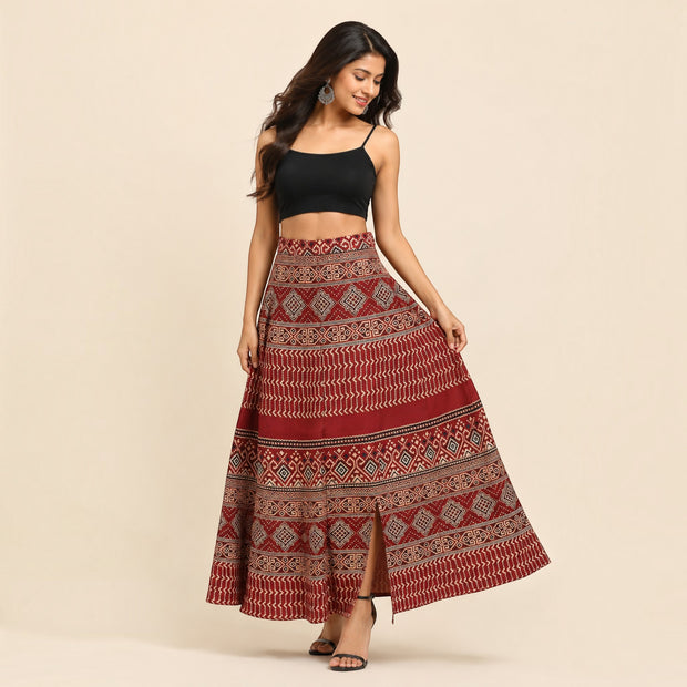Maroon Mashru Silk Skirt