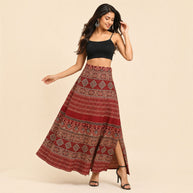 Maroon Mashru Silk Skirt