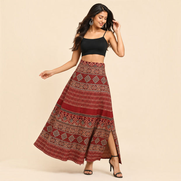 Maroon Mashru Silk Skirt
