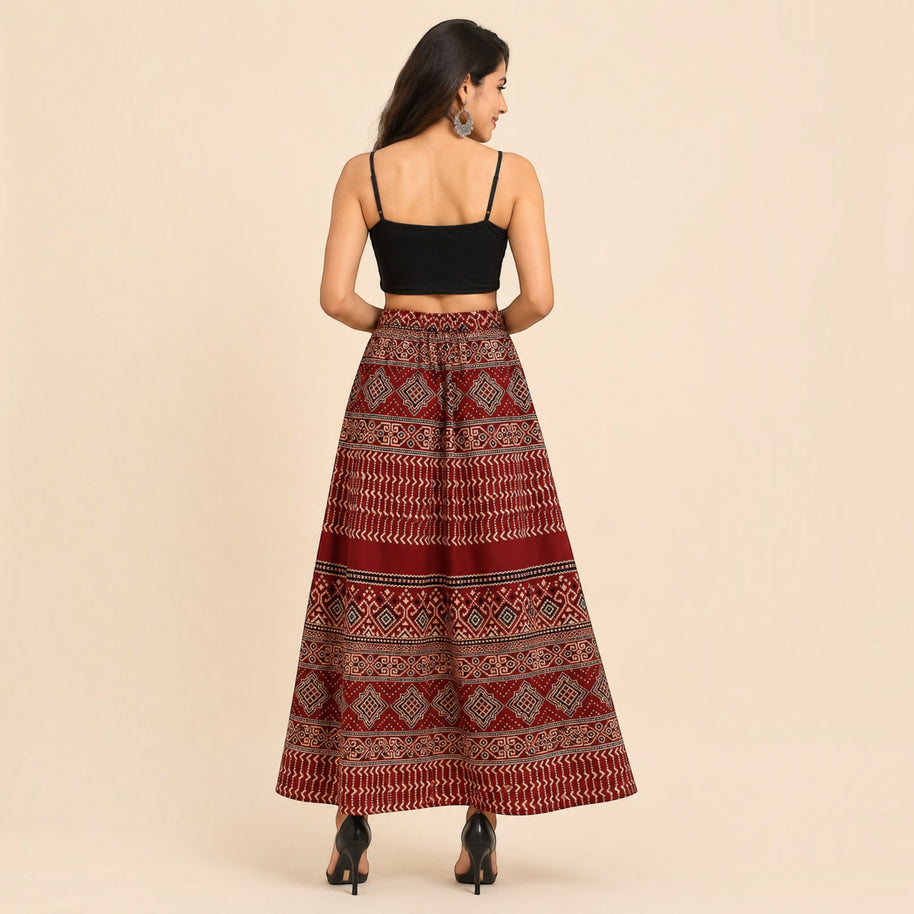 Maroon Mashru Silk Skirt