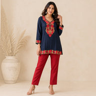 Navy Blue Cotton Short Top