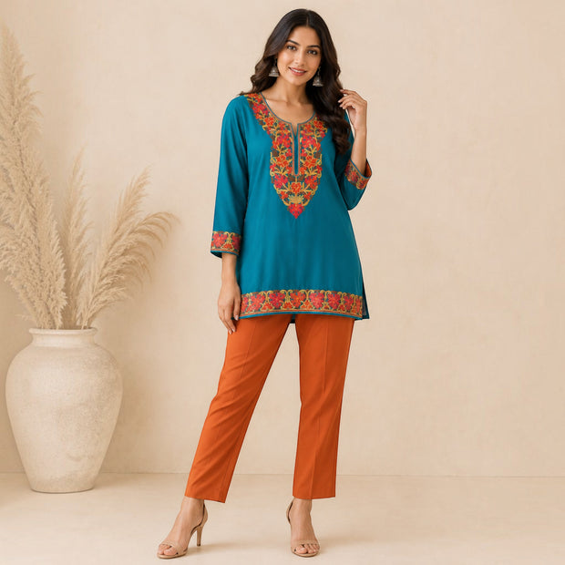 Teal Blue Cotton Short Top