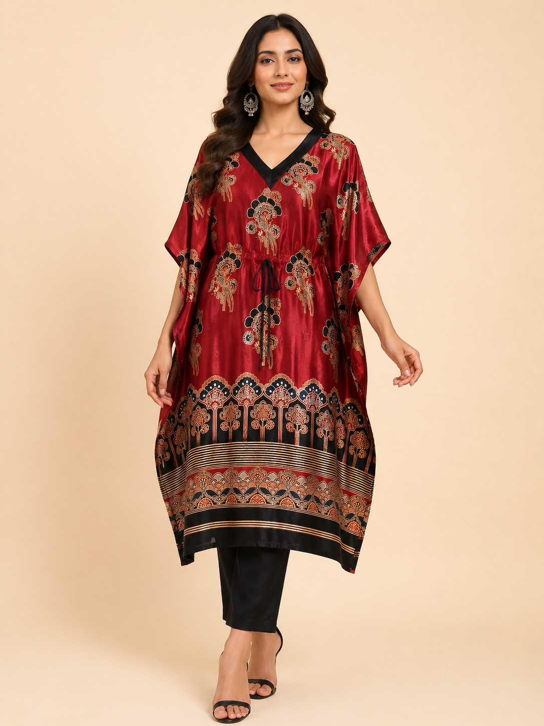 Red Mashru Silk Kaftan
