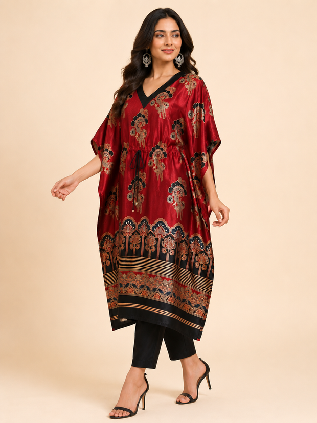 Red Mashru Silk Kaftan
