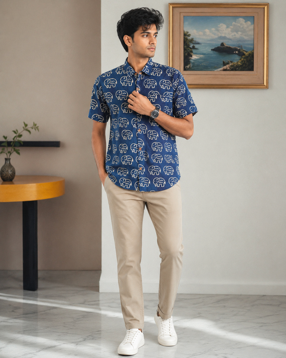 Artsy Hand Block Print Mens Shirt