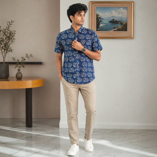 Artsy Hand Block Print Mens Shirt