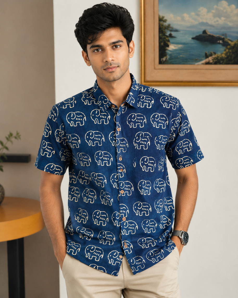 Artsy Hand Block Print Mens Shirt