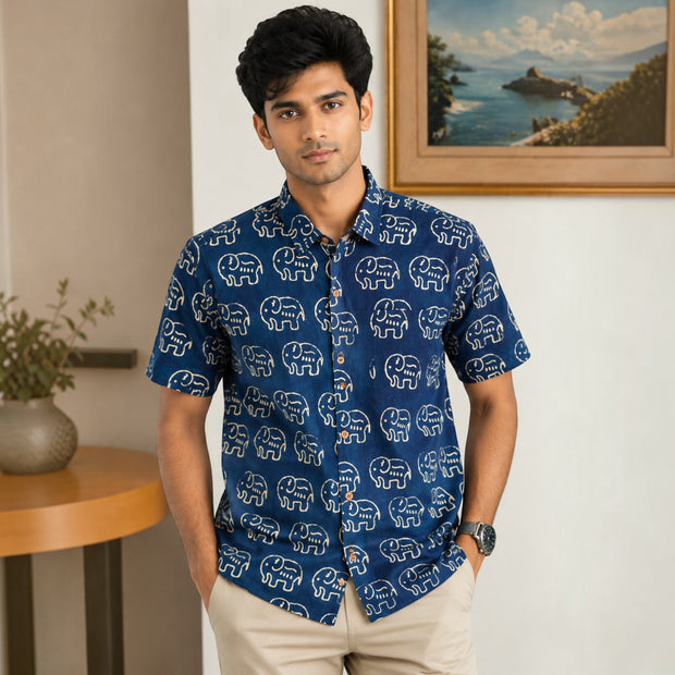 Artsy Hand Block Print Mens Shirt