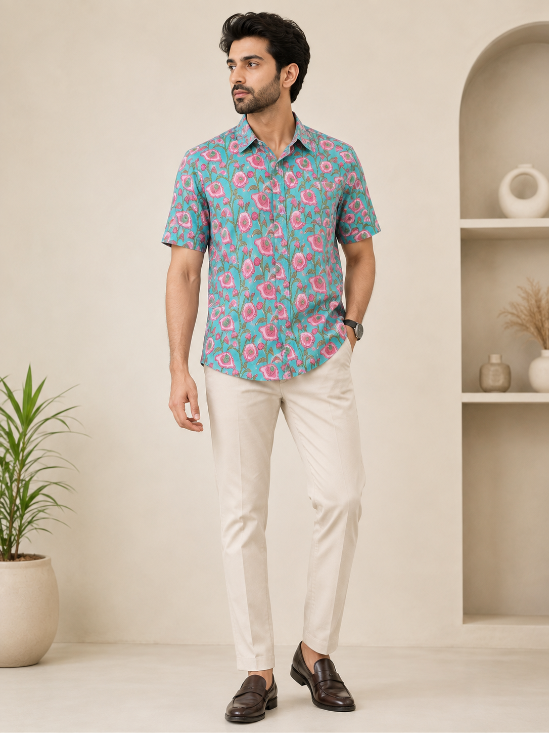 Artsy Hand Block Print Mens Shirt