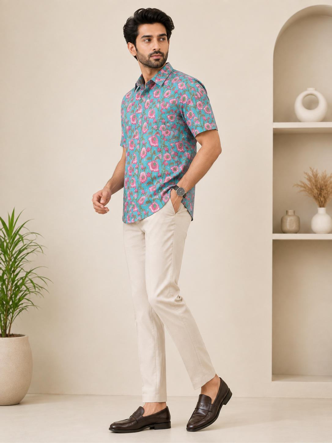 Artsy Hand Block Print Mens Shirt