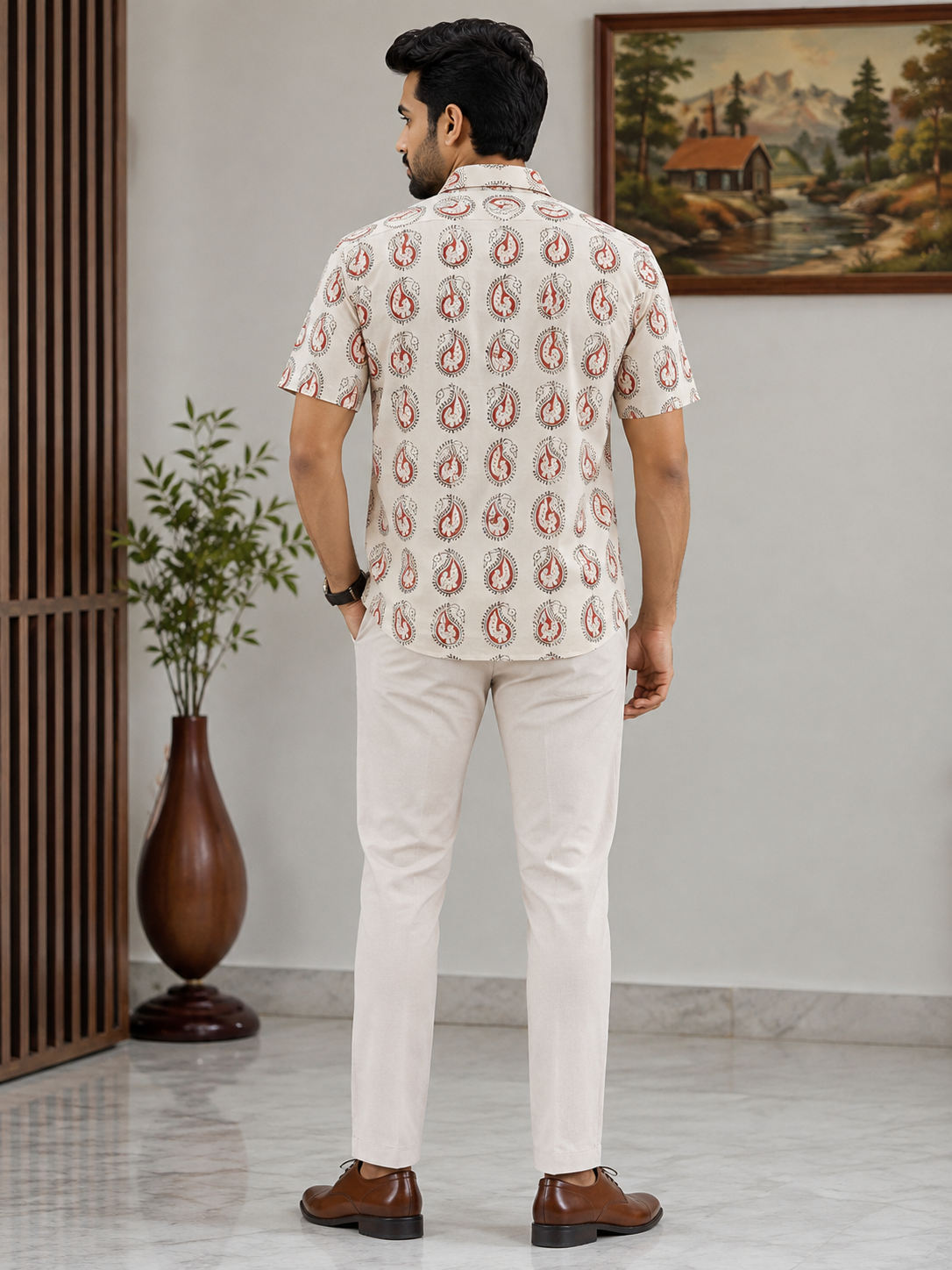 Artsy Hand Block Print Mens Shirt