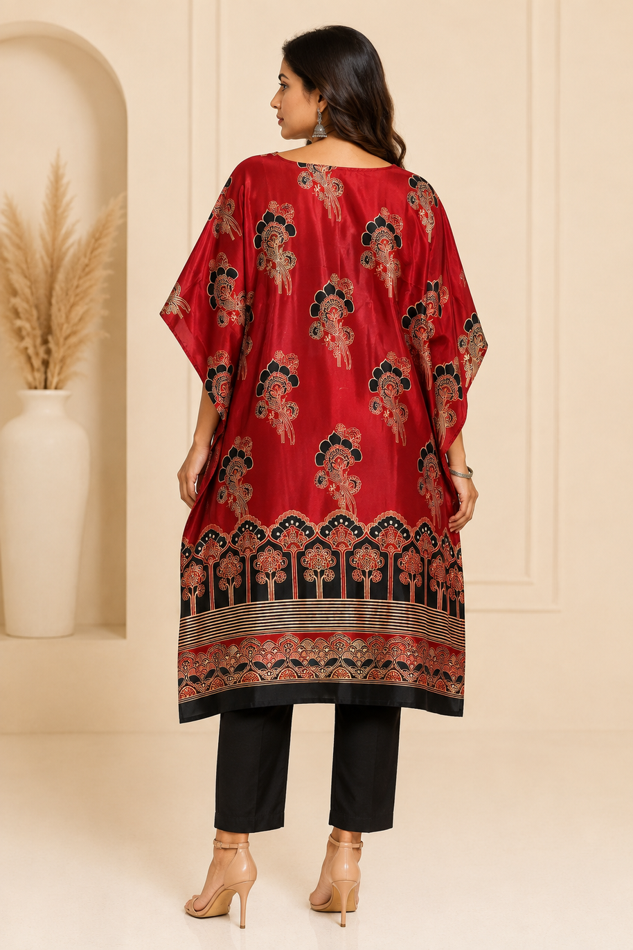 Red Mashru Silk Kaftan