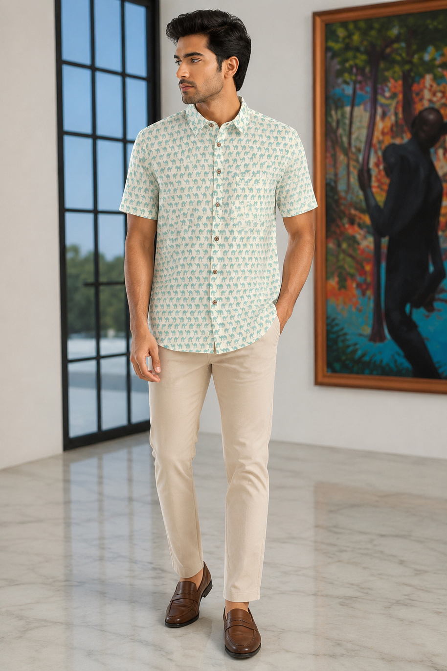 Artsy Hand Block Print Mens Shirt