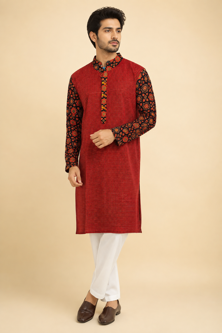 Maroon Ajrakh Handblock Cotton Kurta