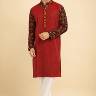 Maroon Ajrakh Handblock Cotton Kurta