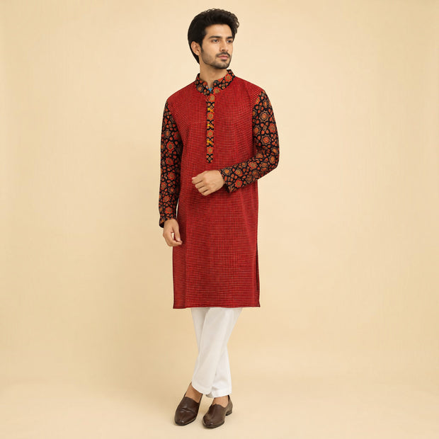 Maroon Ajrakh Handblock Cotton Kurta