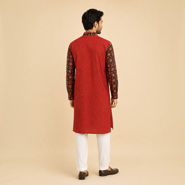 Maroon Ajrakh Handblock Cotton Kurta