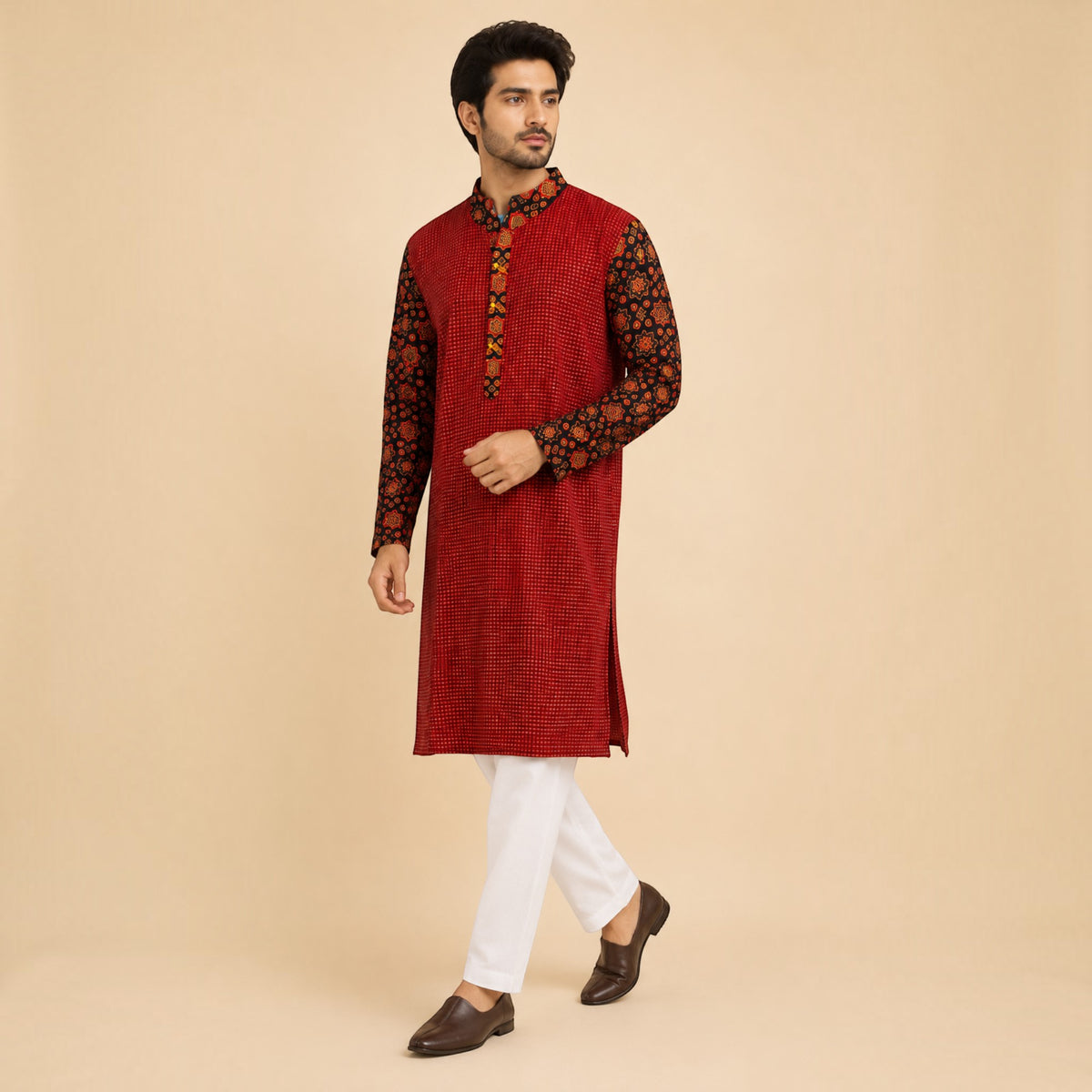 Maroon Ajrakh Handblock Cotton Kurta