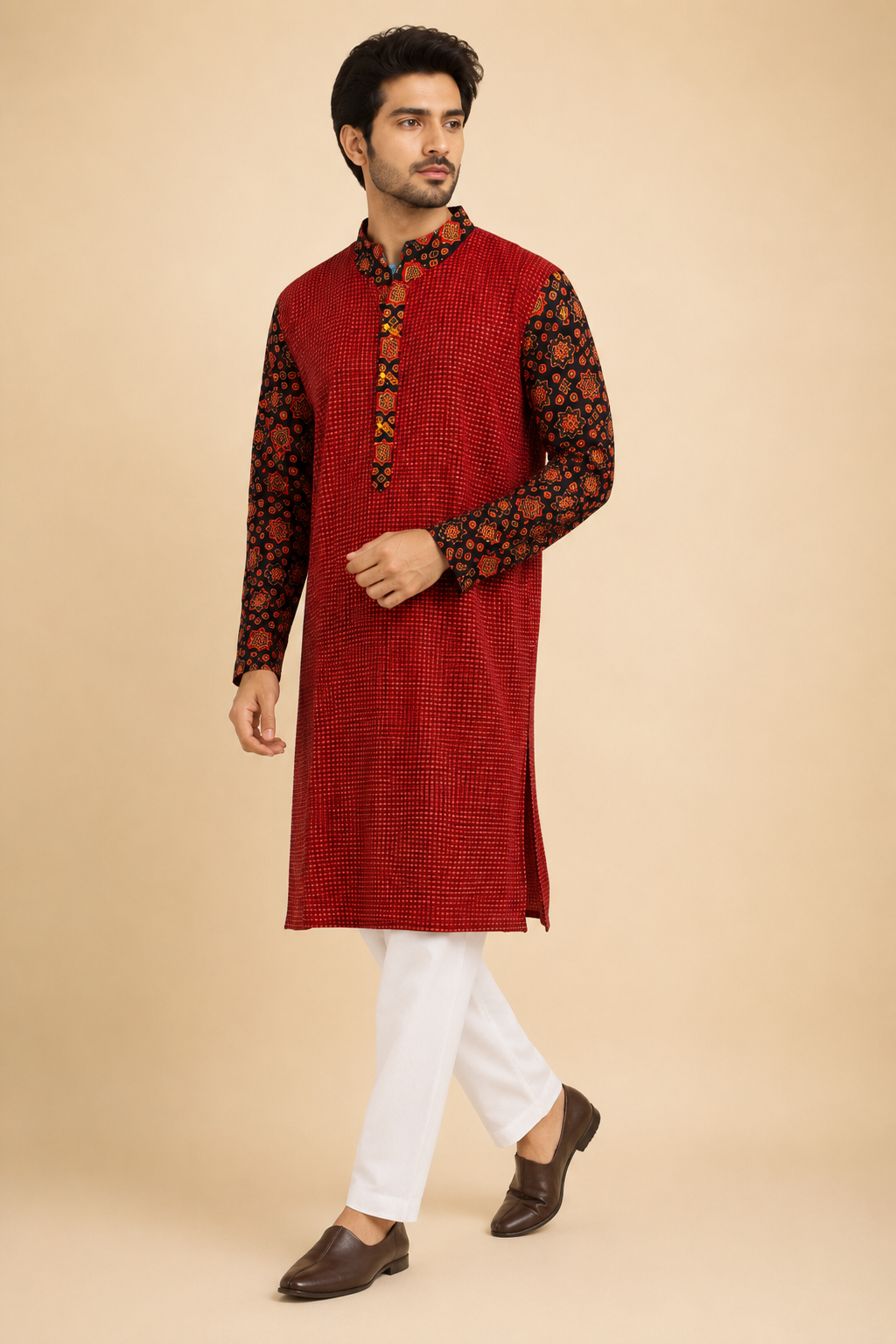 Maroon Ajrakh Handblock Cotton Kurta