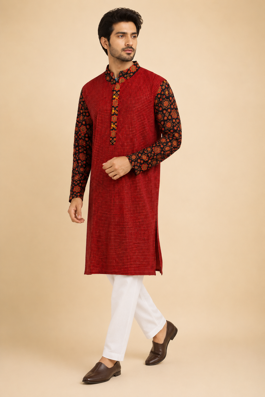 Maroon Ajrakh Handblock Cotton Kurta