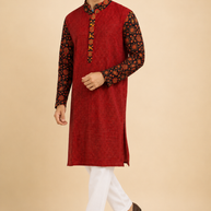 Maroon Ajrakh Handblock Cotton Kurta