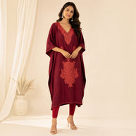 Maroon Embroidered Silk Kaftan