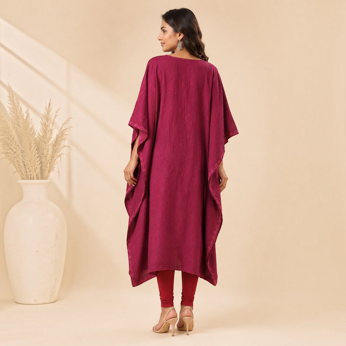 Maroon Embroidered Silk Kaftan
