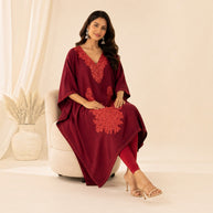 Maroon Embroidered Silk Kaftan