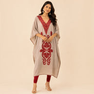 Beige Embroidered Silk Kaftan