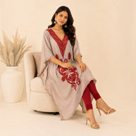 Beige Embroidered Silk Kaftan