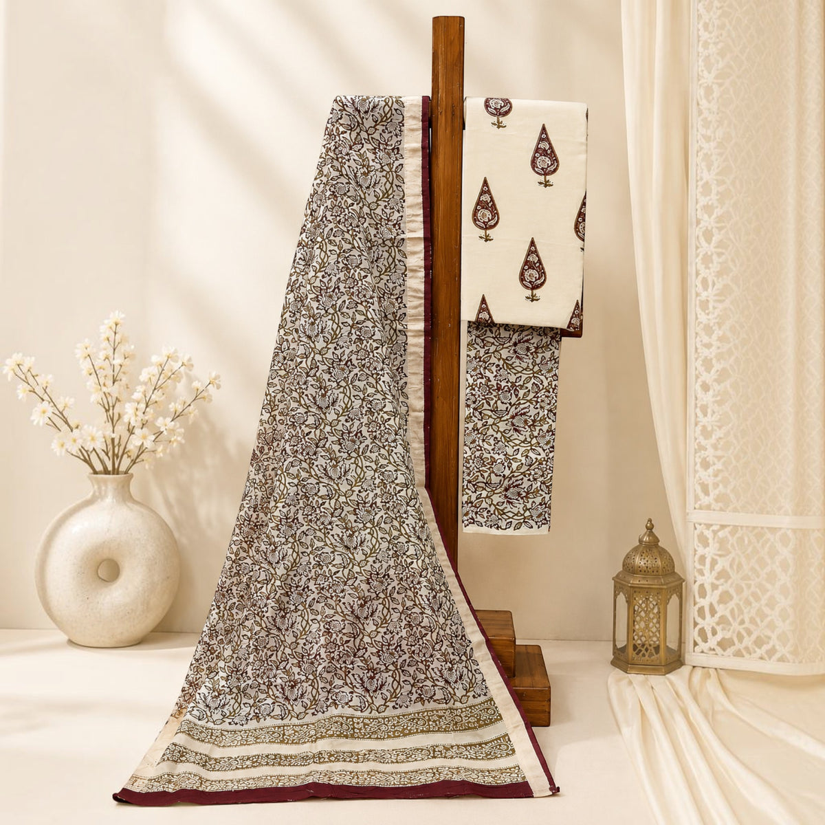 Offwhite Leaf Maheswari Silk Salwar Suit