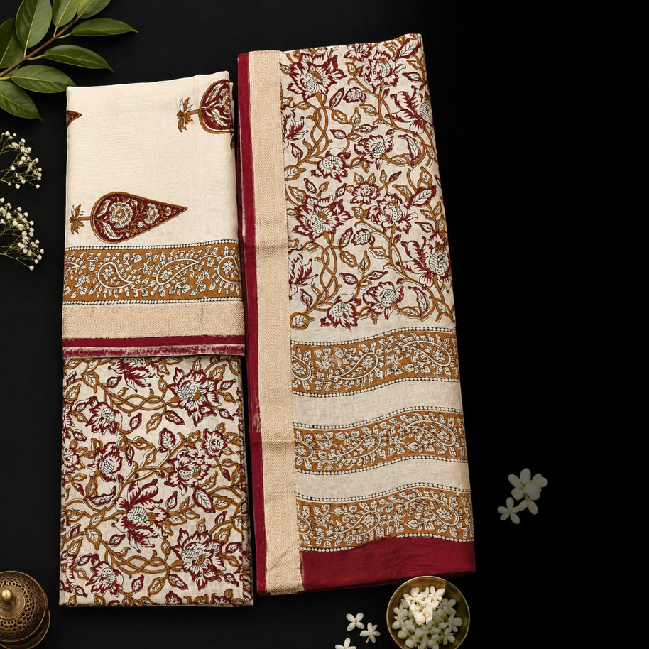 Offwhite Leaf Maheswari Silk Salwar Suit