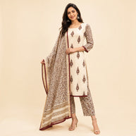 Offwhite Leaf Maheswari Silk Salwar Suit