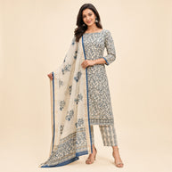 Offwhite Blue Floral Maheswari Silk Salwar Suit