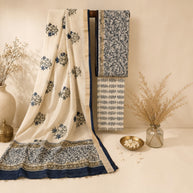 Offwhite Blue Floral Maheswari Silk Salwar Suit
