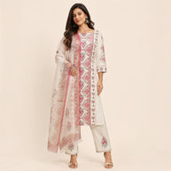 White Peach Floral Cotton Salwar Suit